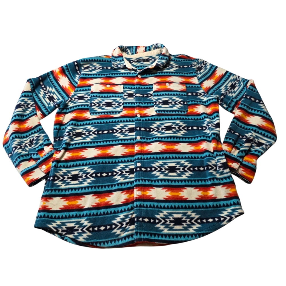 RF Brand Womens Fleece Southwestern Aztec Pearl Snap ShAcket Size XXL
